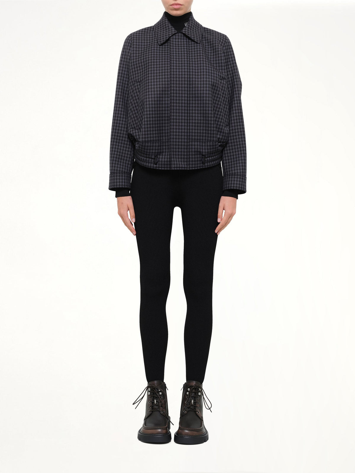 Wool Check Drawstring Jacket in Blue/Black
