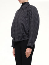 Wool Check Drawstring Jacket in Blue/Black