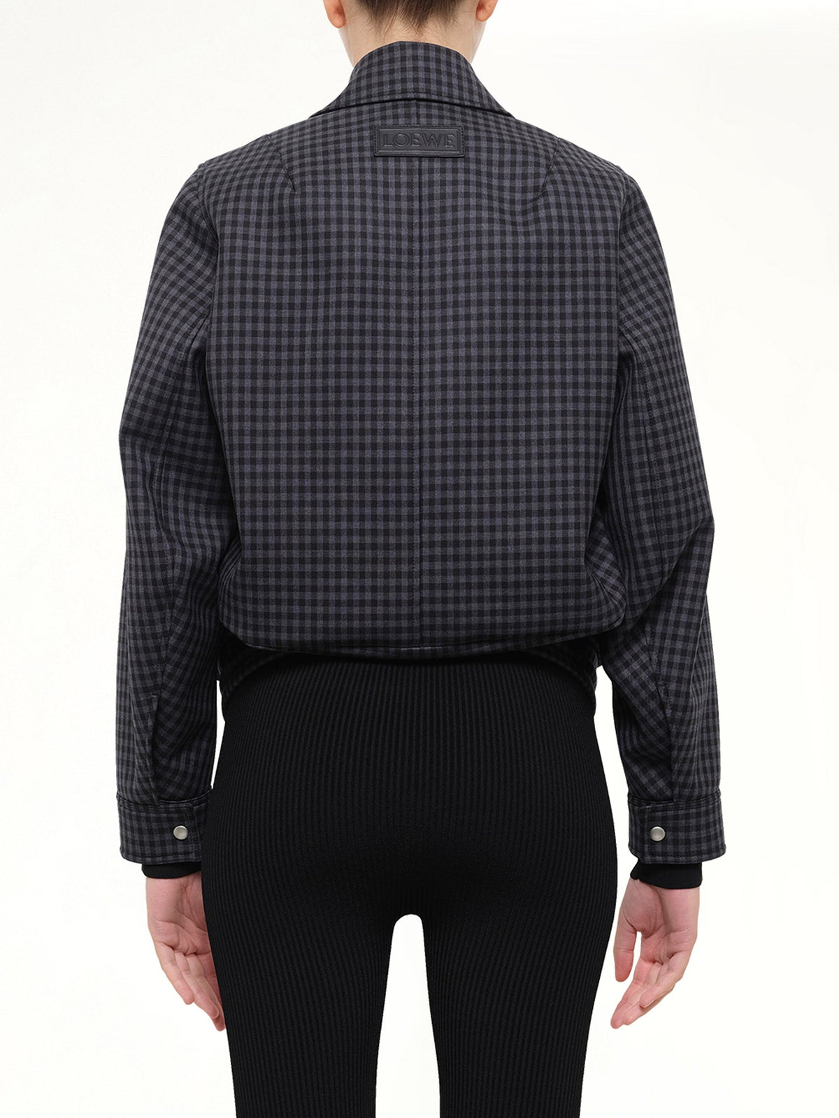 Wool Check Drawstring Jacket in Blue/Black