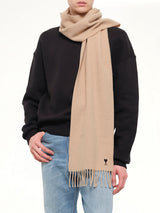 Wool Scarf with Ami De Coeur Embroidery in Light Brown