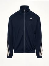 Palm Tree Striped Track Jacket in Navy Blue/Off White