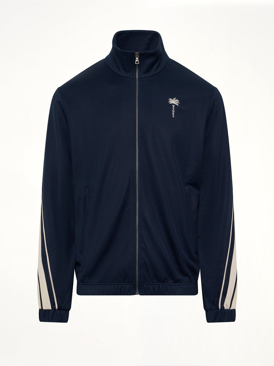 Palm Tree Striped Track Jacket in Navy Blue/Off White