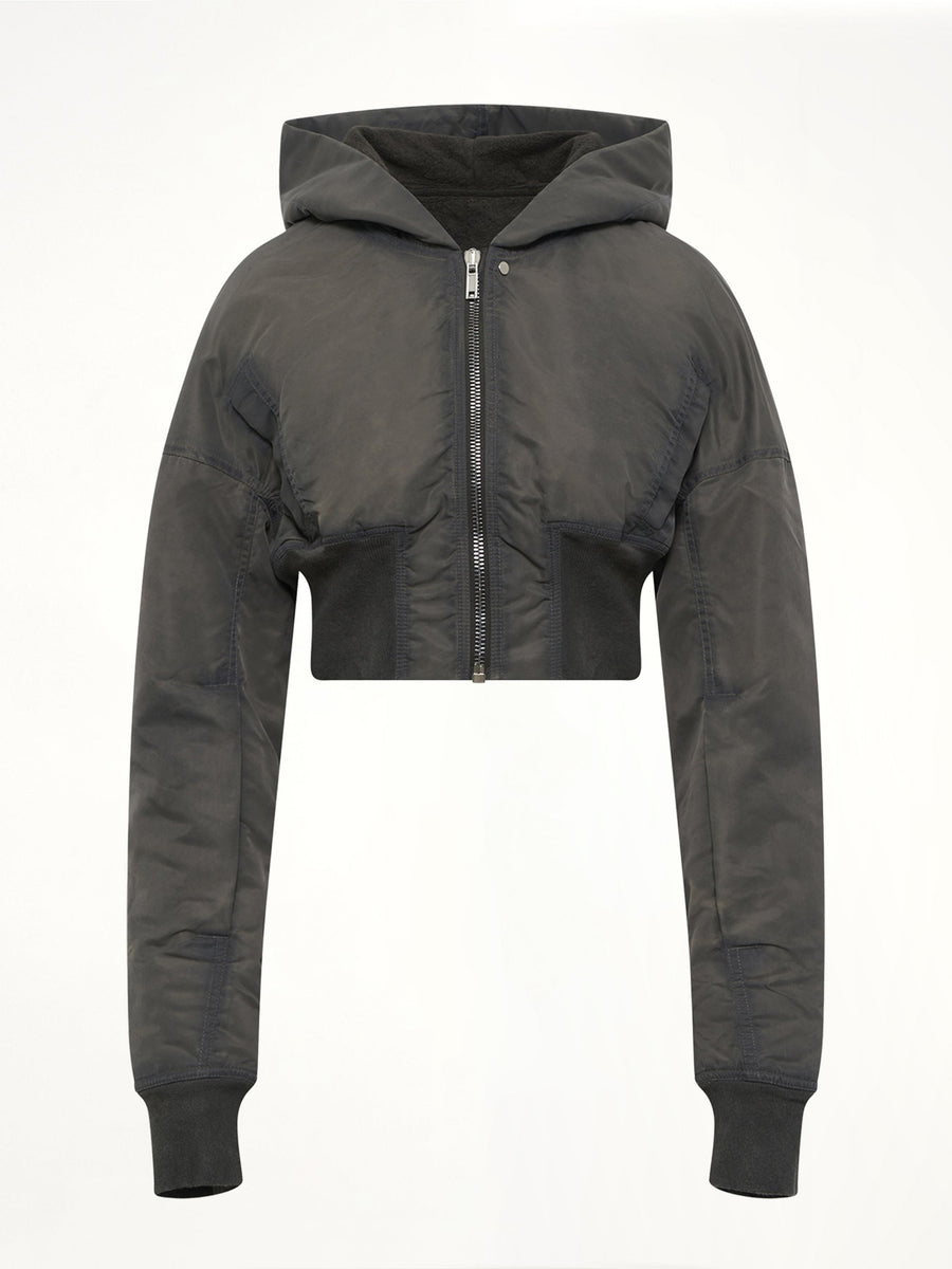 Washed Nylon Hooded Cropped Flight in Dark Dust