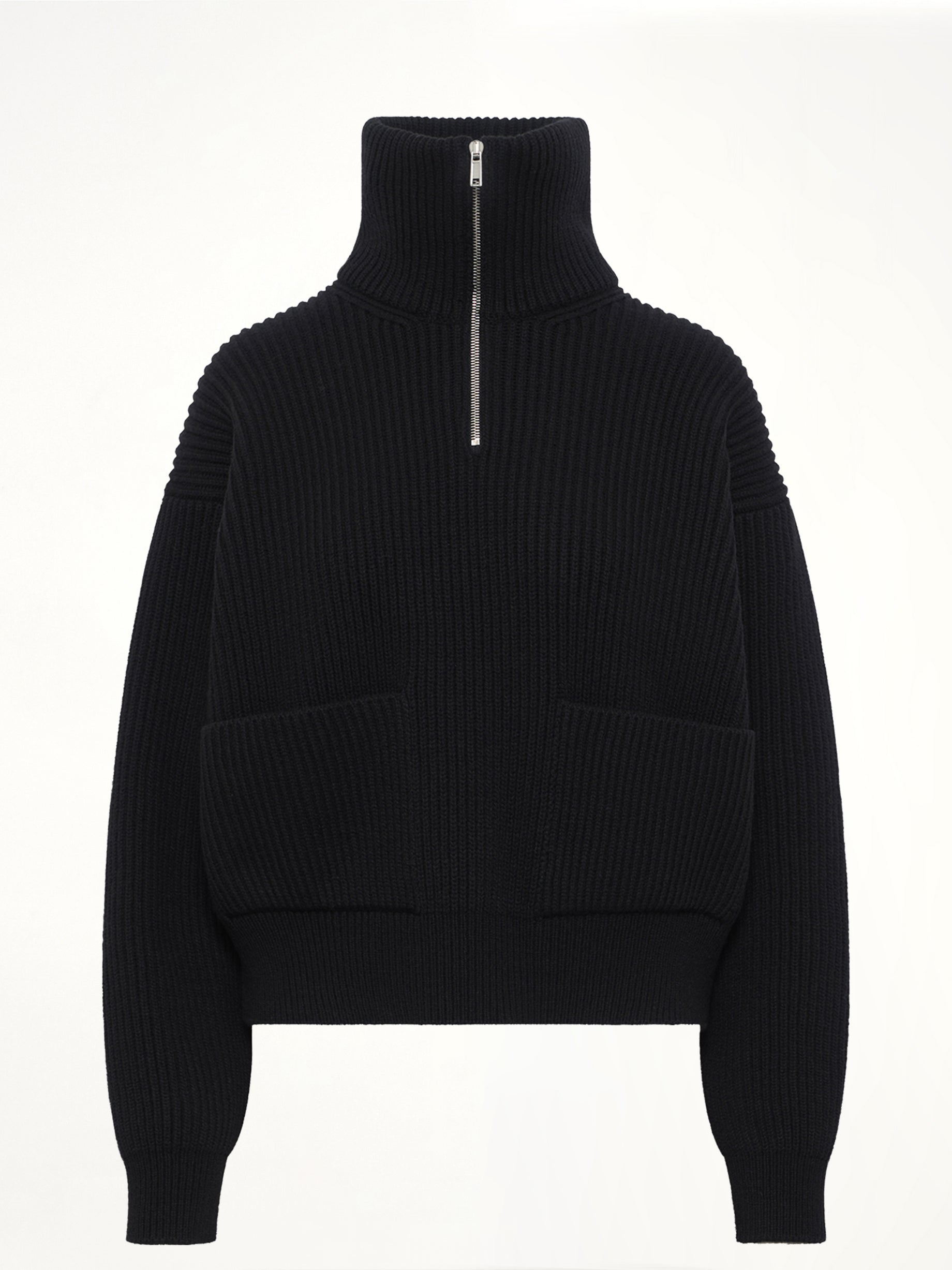 Wool Cashmere Rib Trucker Jumper in Black