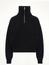 Wool Cashmere Rib Trucker Jumper in Black