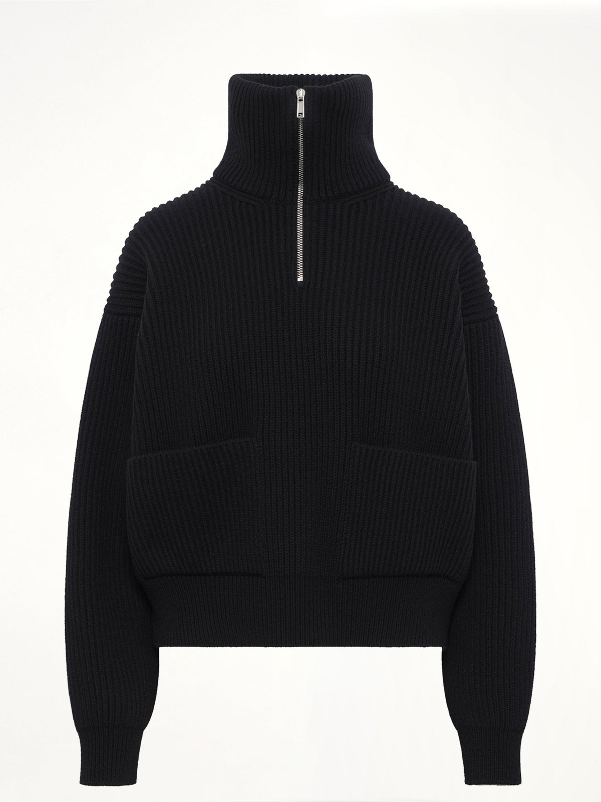 Wool Cashmere Rib Trucker Jumper in Black