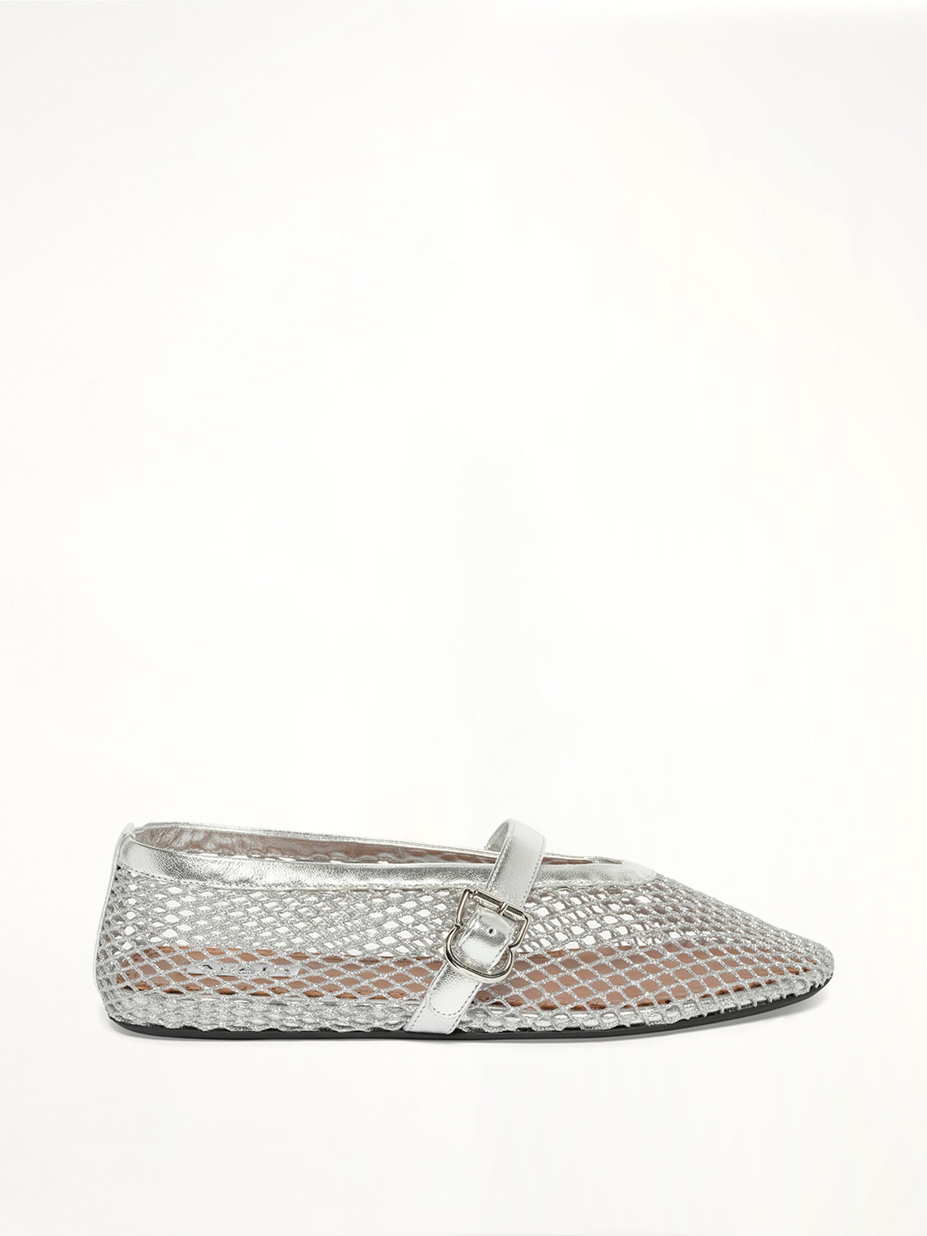 Ballet Laminated Fishnet Flats in White/Silver