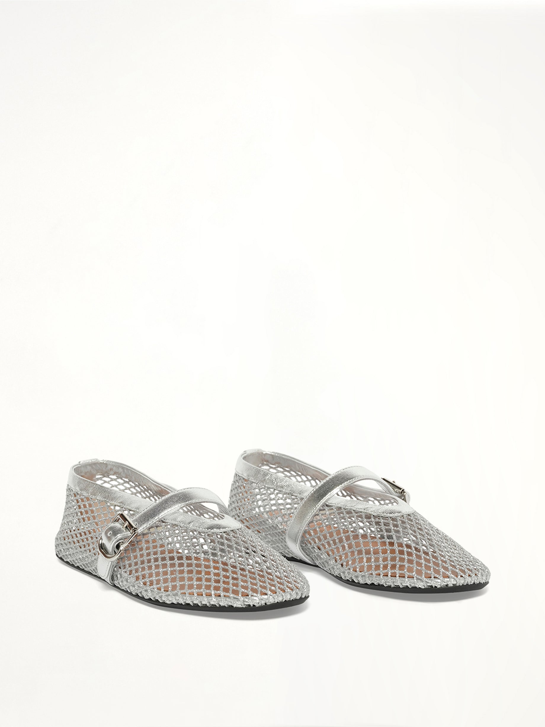 Ballet Laminated Fishnet Flats in White/Silver