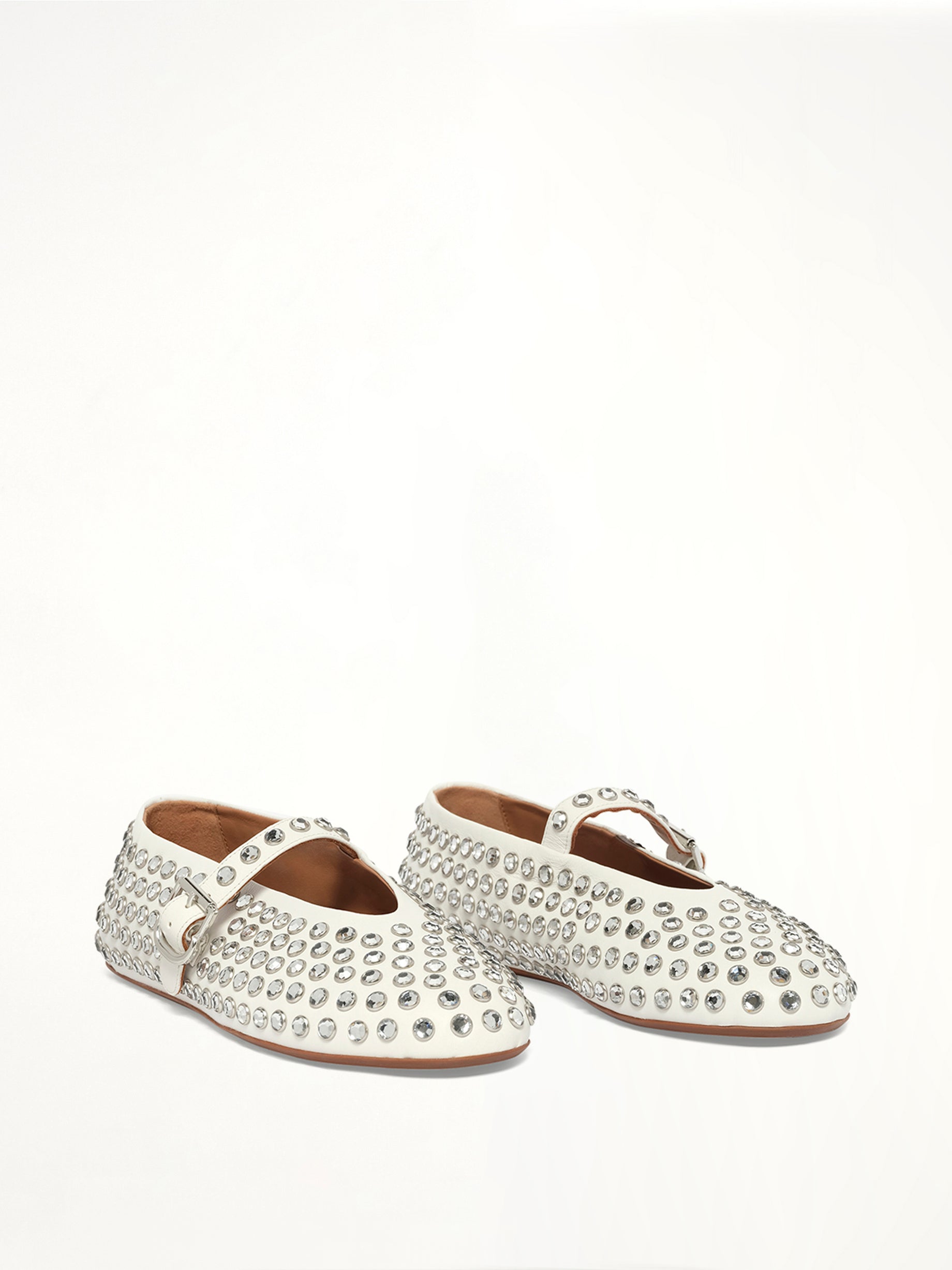 Ballet Strass Lambskin Flats in Off White