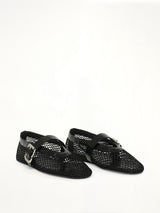 Ballet Fishnet & Croc Flats in Black