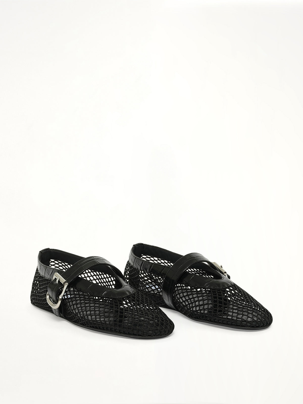 Ballet Fishnet & Croc Flats in Black