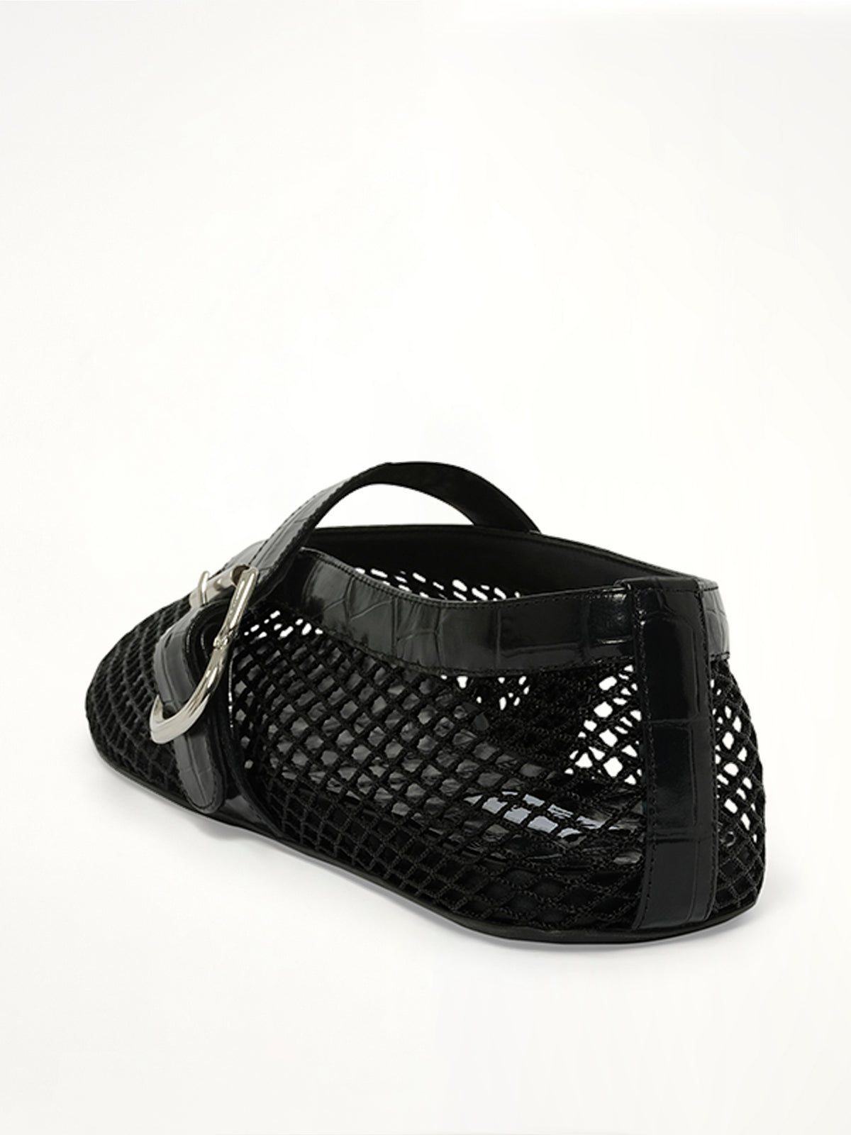 Ballet Fishnet & Croc Flats in Black