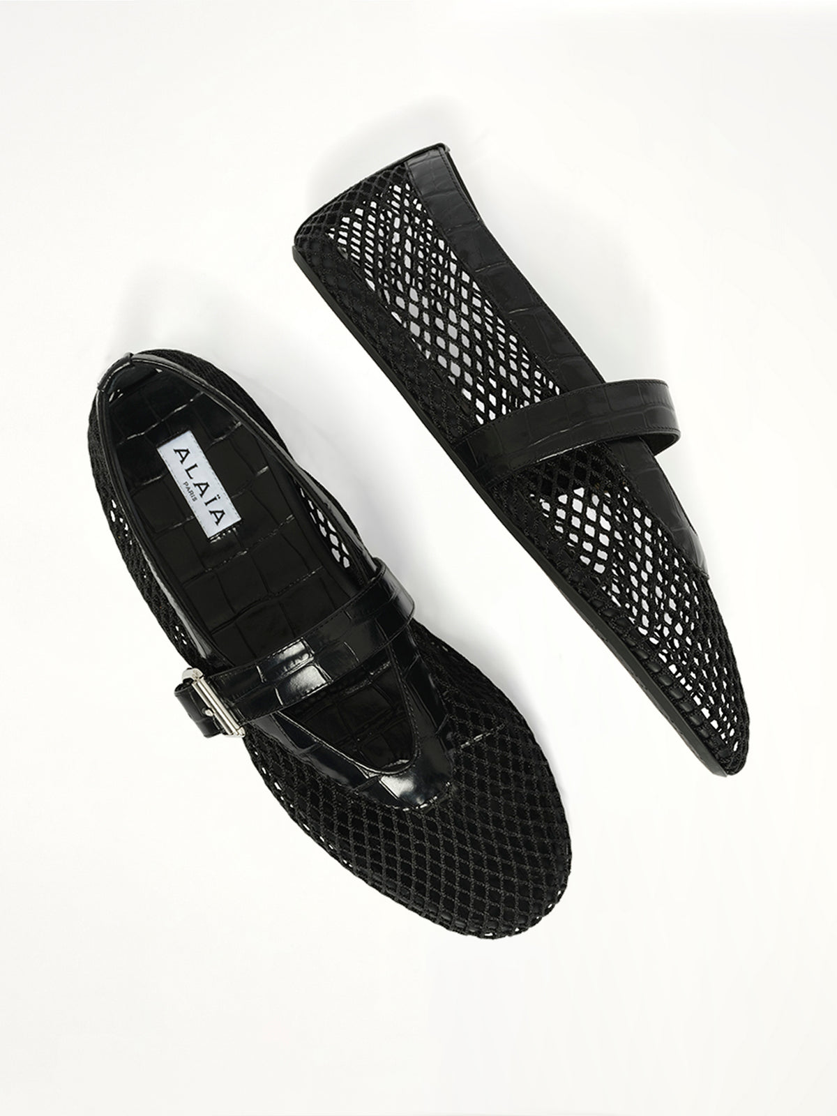 Ballet Fishnet & Croc Flats in Black