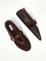 Ballet Fishnet & Croc Flats in Marron Fonce
