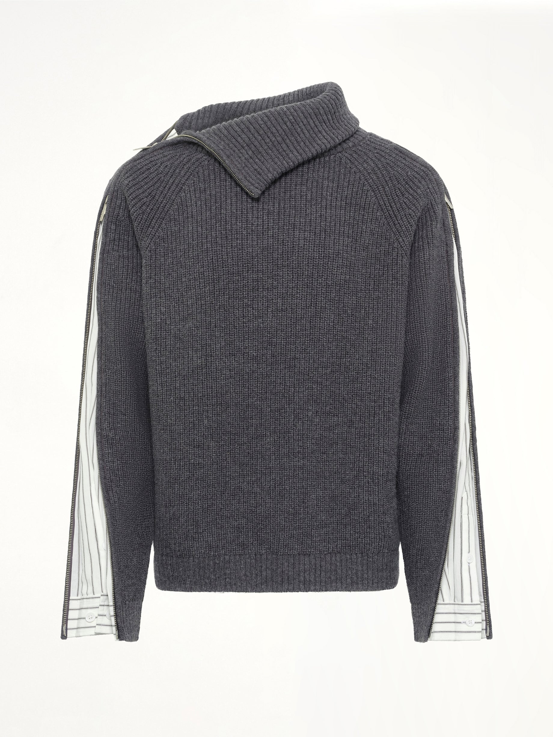 Deconstructed Shirt Fabric Sweater with Patchwork in Grey