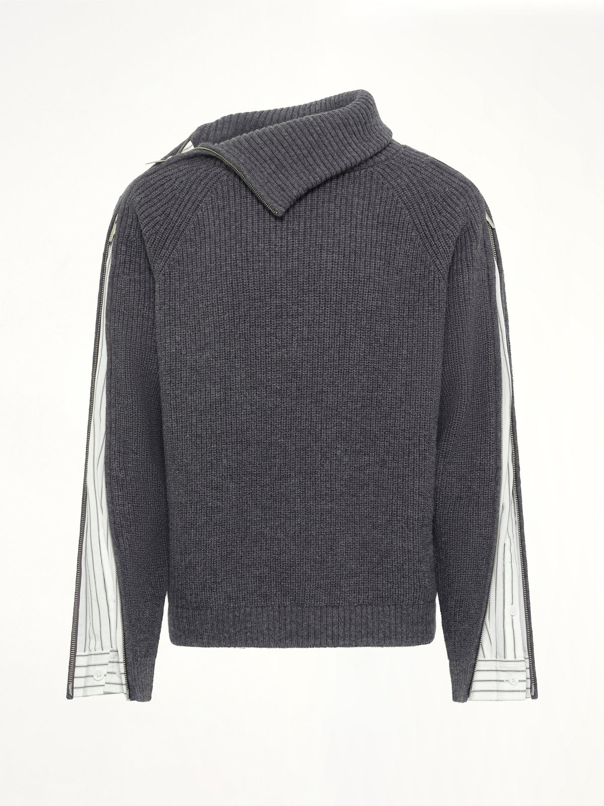 Deconstructed Shirt Fabric Sweater with Patchwork in Grey