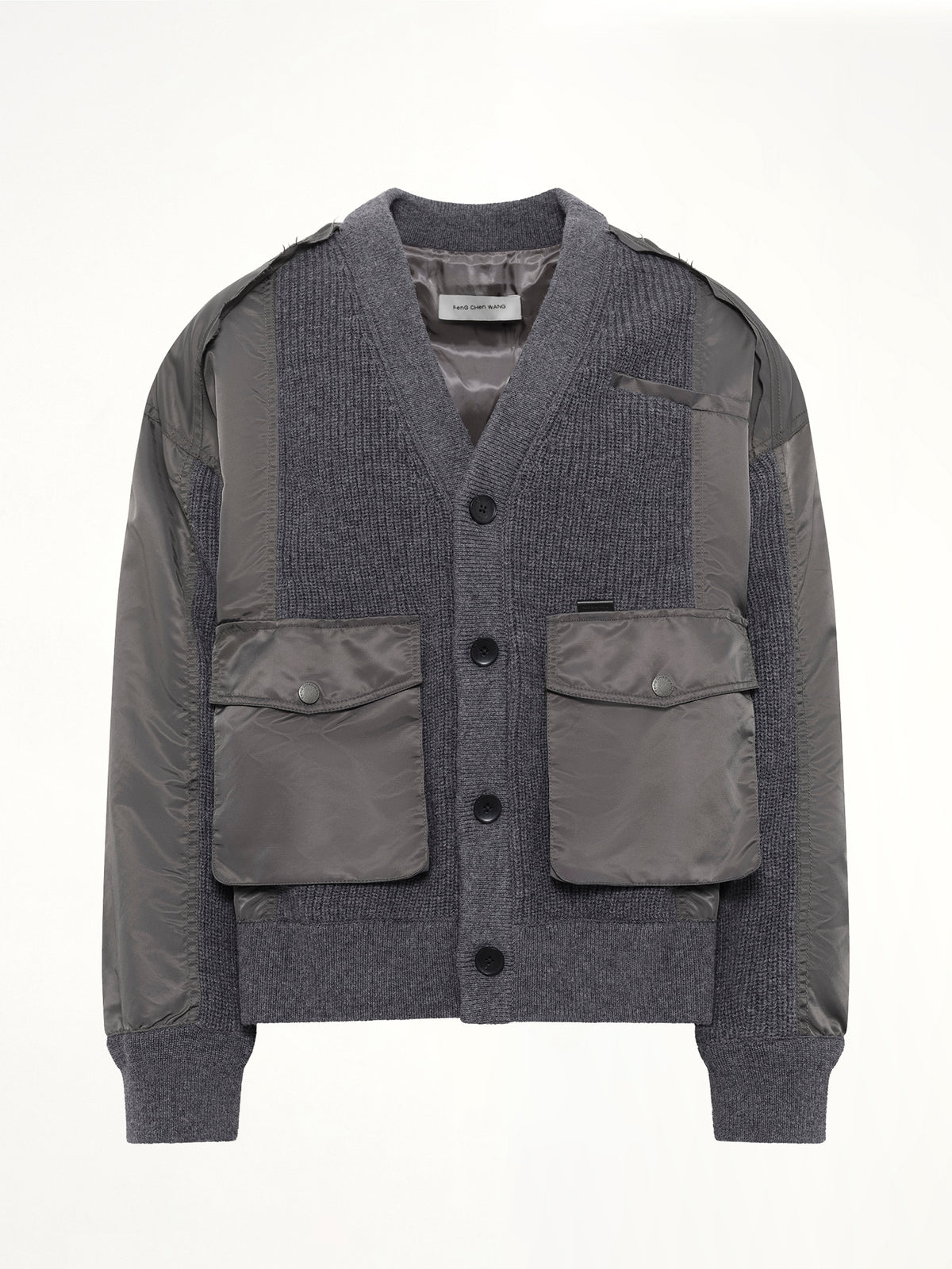 Patchwork Nylon Utility Cardigan in Dark Grey