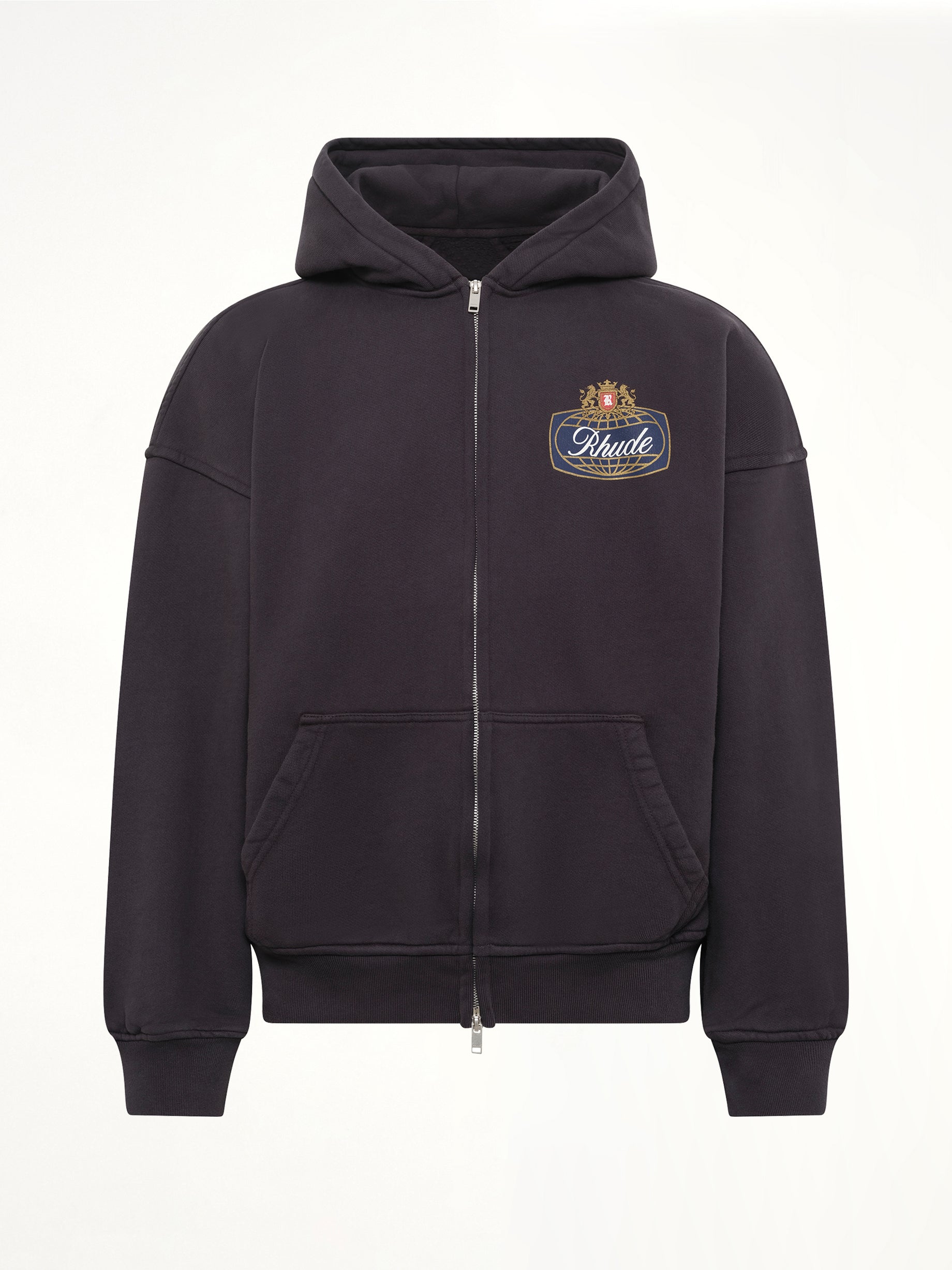 Rhude Safari Crest Zip Up Hoodie in Vintage Black
