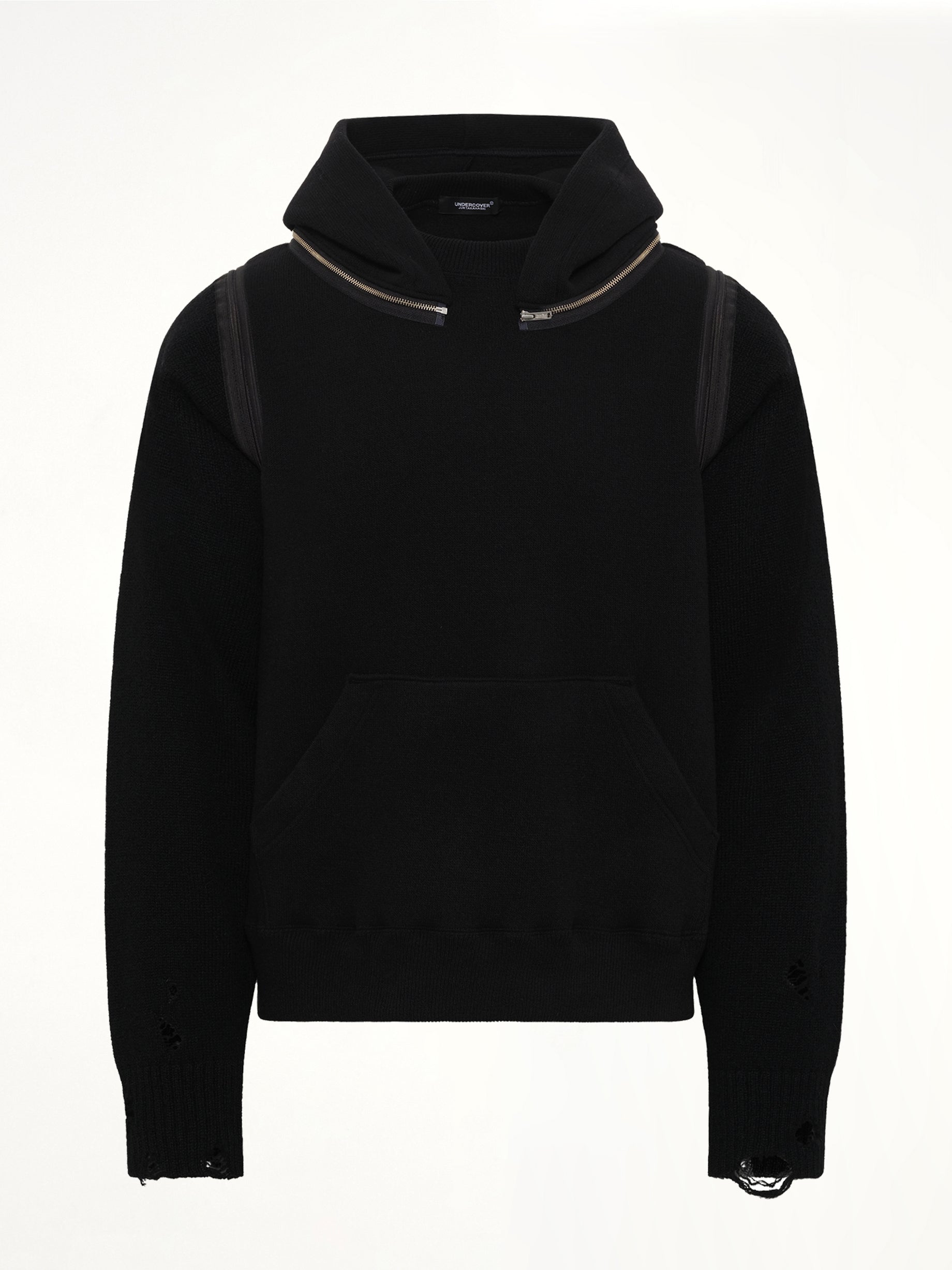 Wool Deconstructed Hoodie in Black