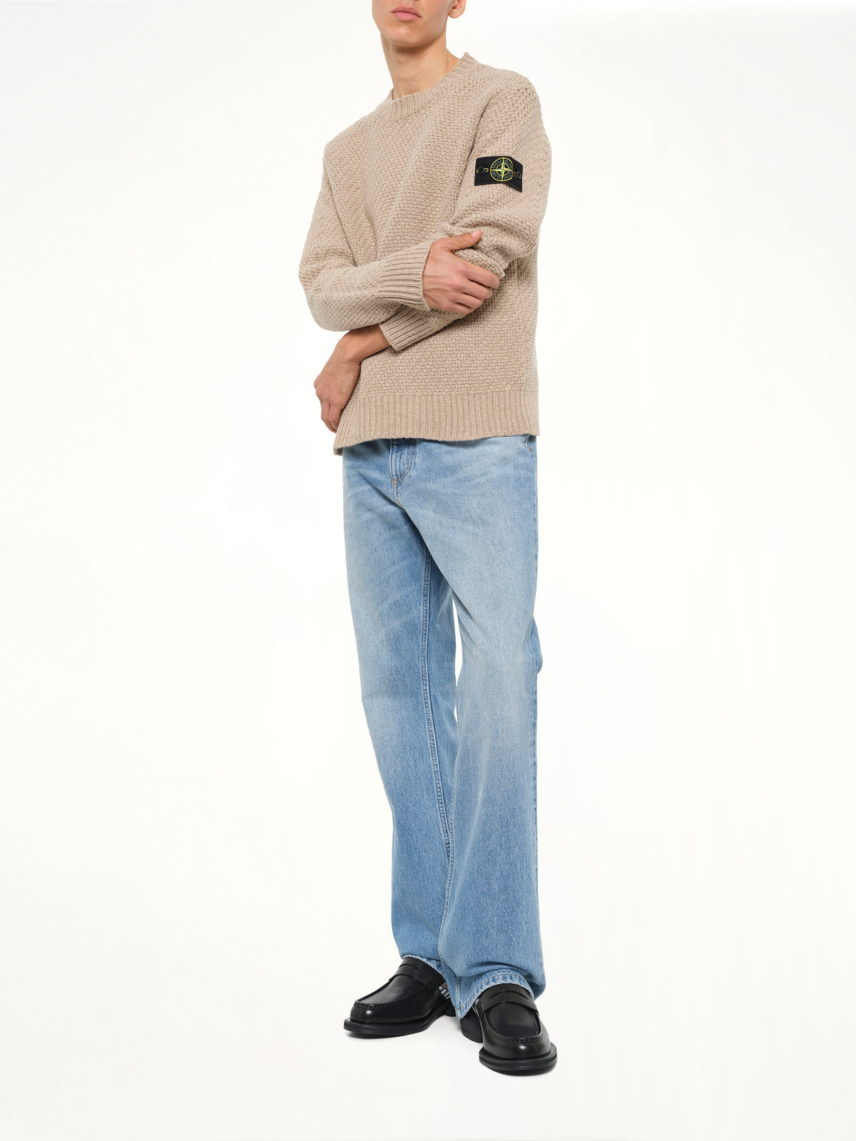 5100055 Virgin Wool Crewneck Sweater in Biscuit Melange