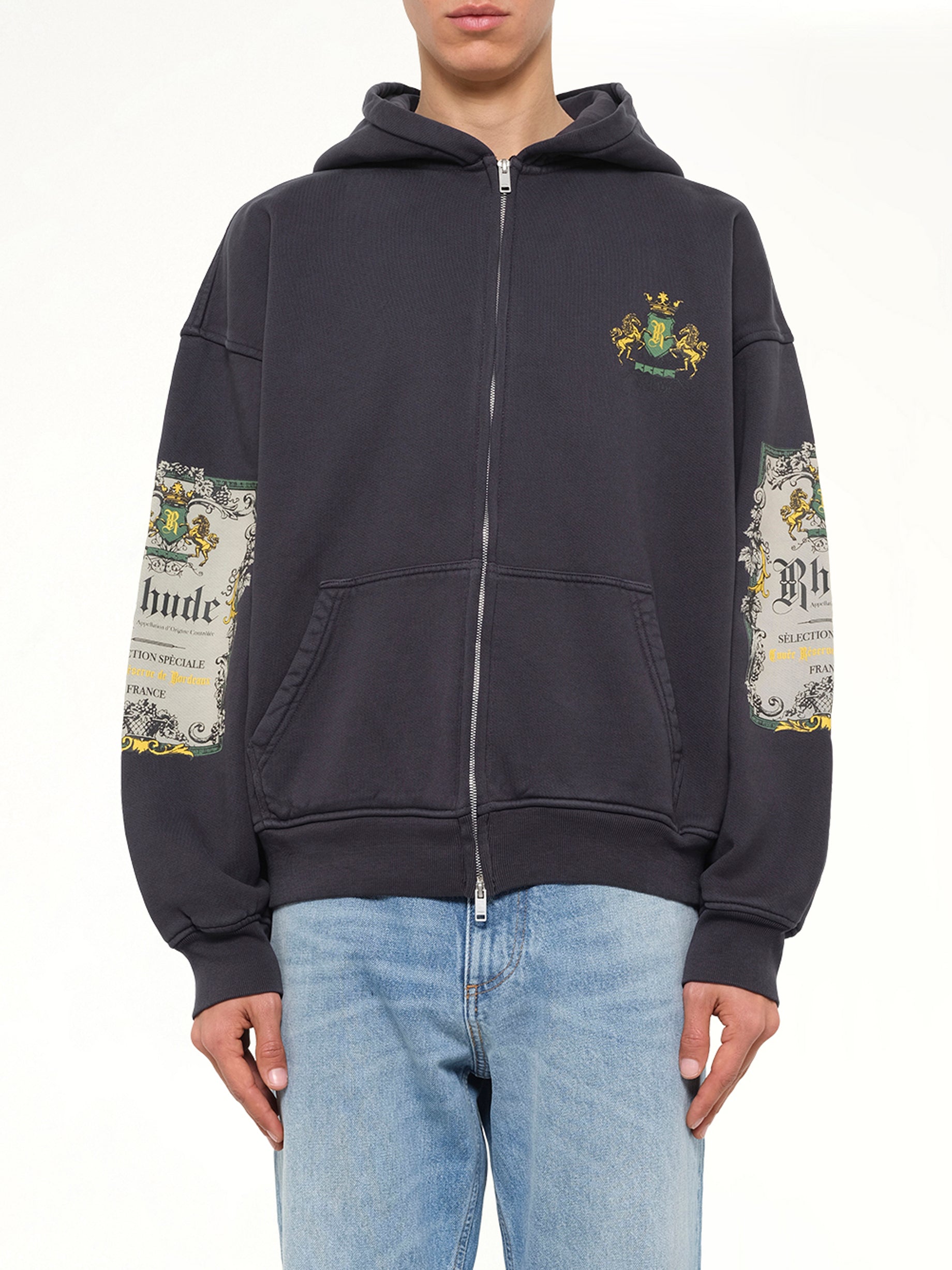 Bordeaux Reserve Zip Up Hoodie in Vintage Black/Green