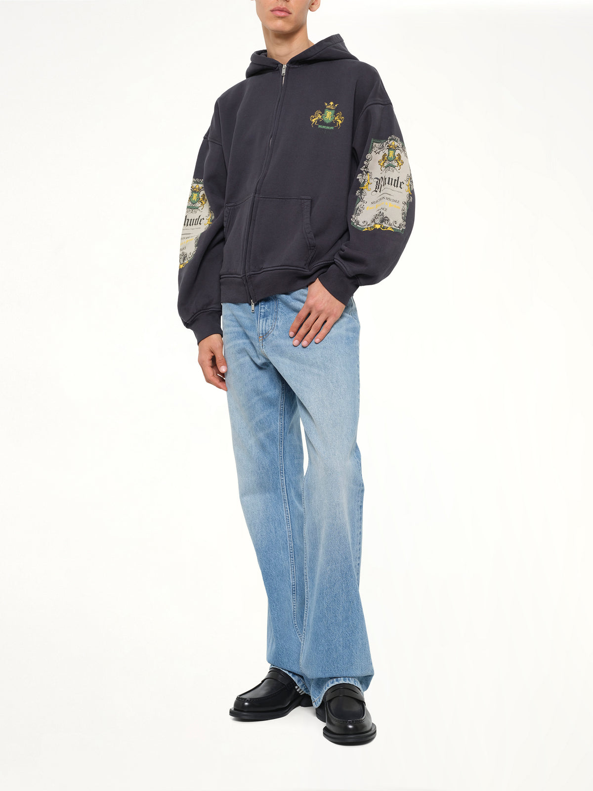 Bordeaux Reserve Zip Up Hoodie in Vintage Black/Green