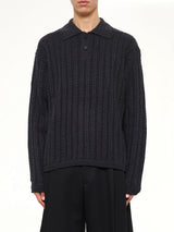 Cable Knit Polo Sweater in Grey
