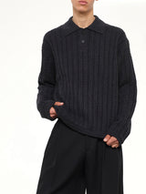 Cable Knit Polo Sweater in Grey
