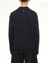Cable Knit Polo Sweater in Grey
