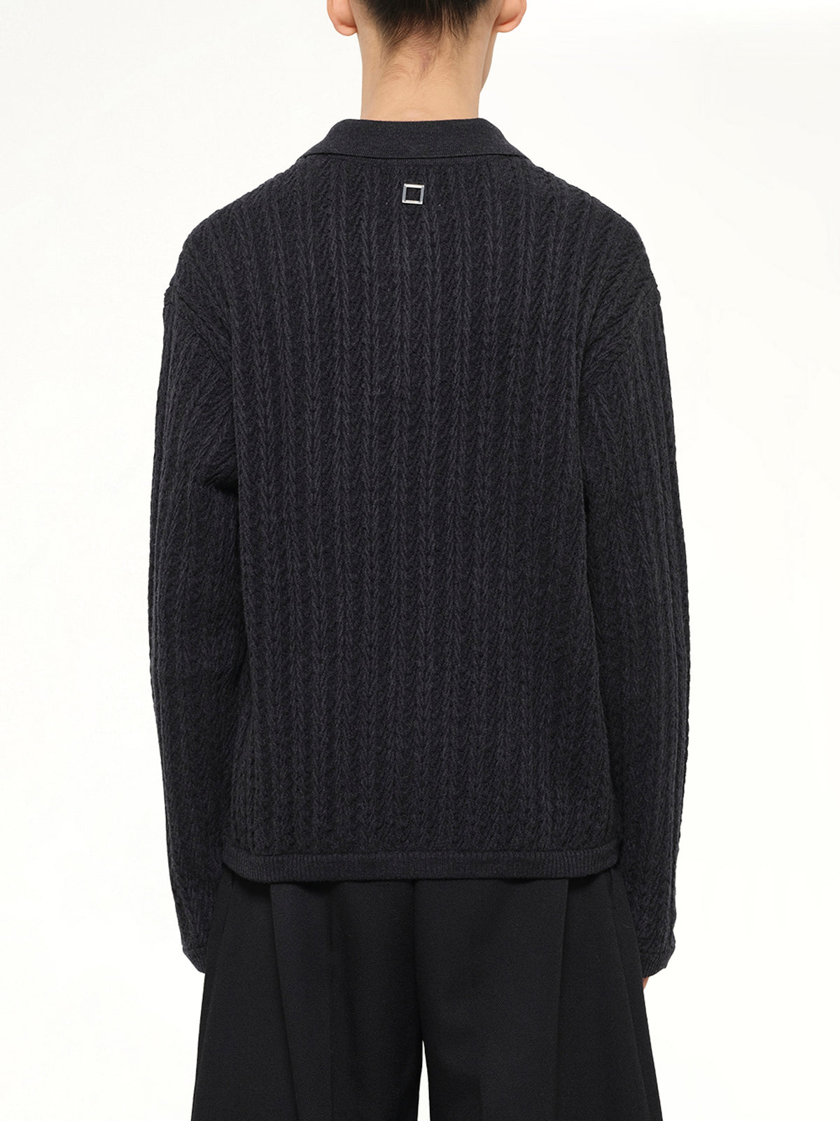 Cable Knit Polo Sweater in Grey