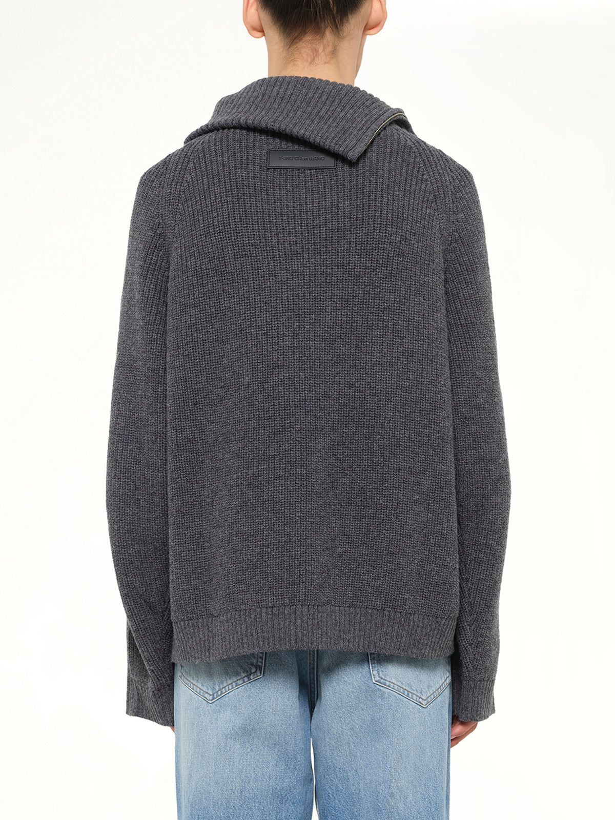 Deconstructed Shirt Fabric Sweater with Patchwork in Grey