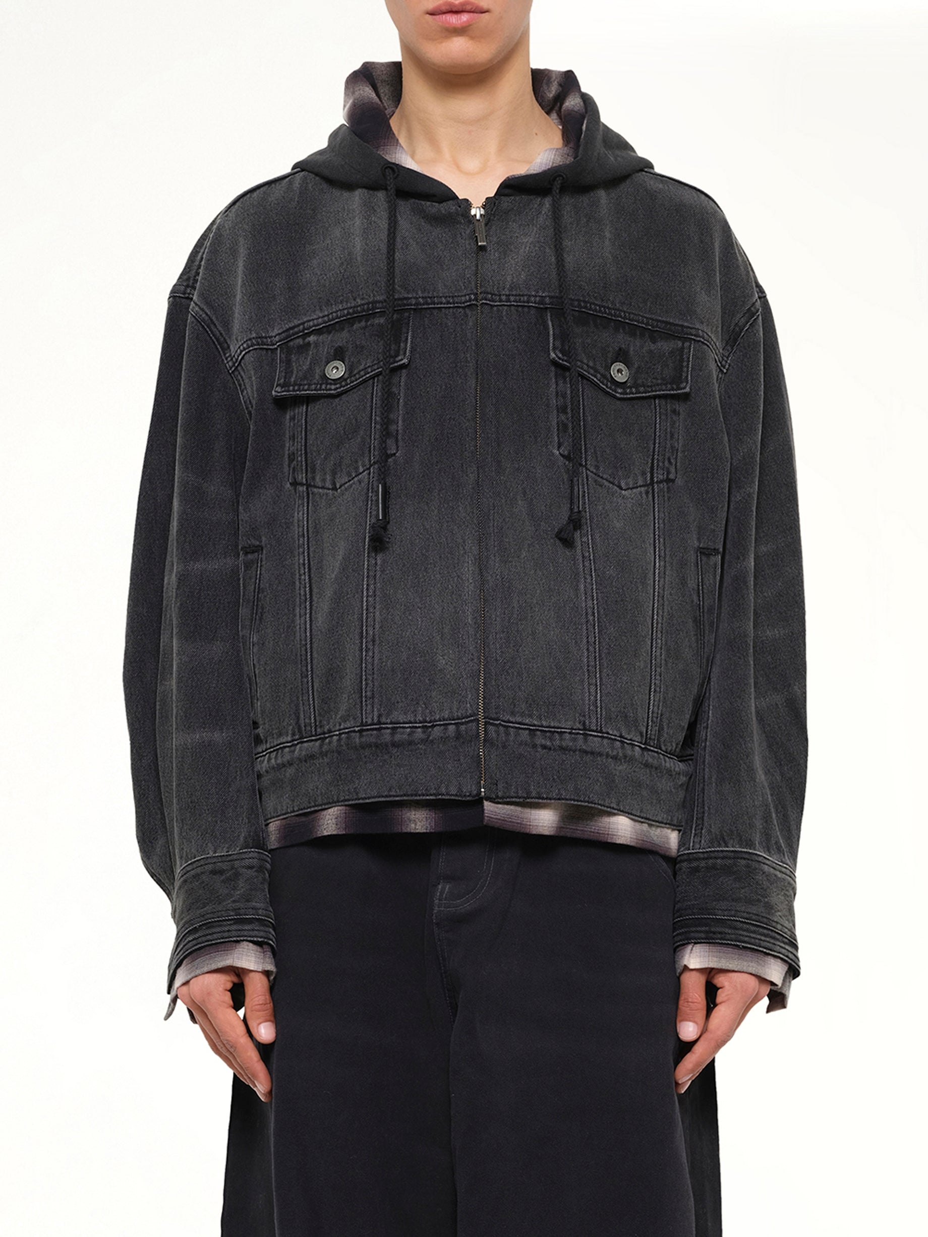 Denim 2-in-1 Hoodie Jacket in Black