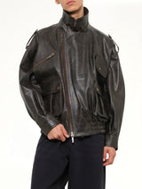 Distressed Biker Jacket in Brown