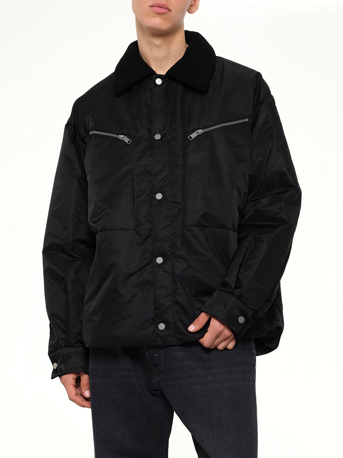 Down Shirt Jacket in Black