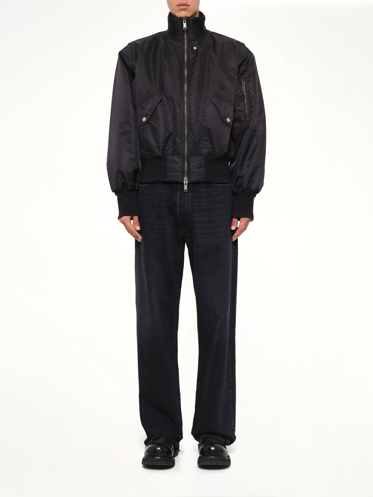 Echo Nylon Bomber Jacket in Black