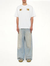 Front Side Embroidery Tiger T-Shirt in Off White
