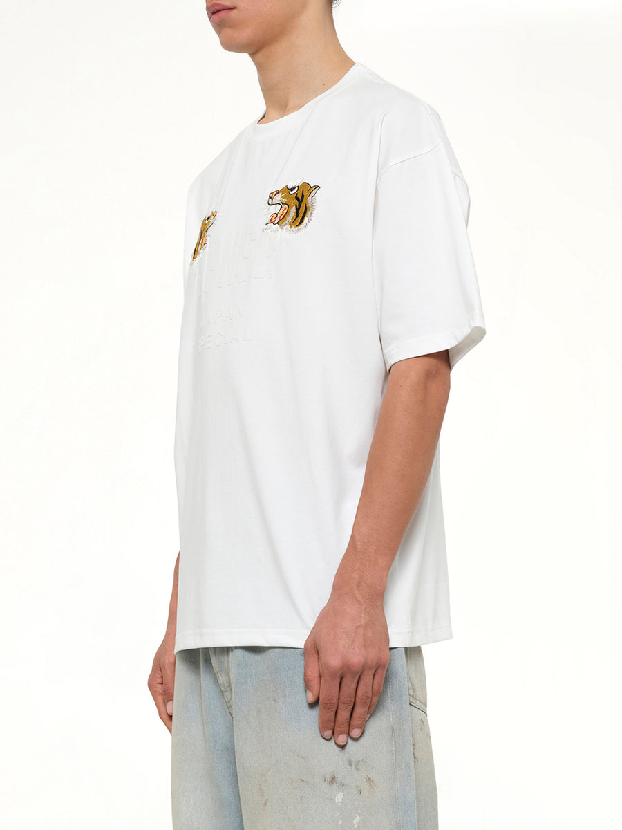 Front Side Embroidery Tiger T-Shirt in Off White