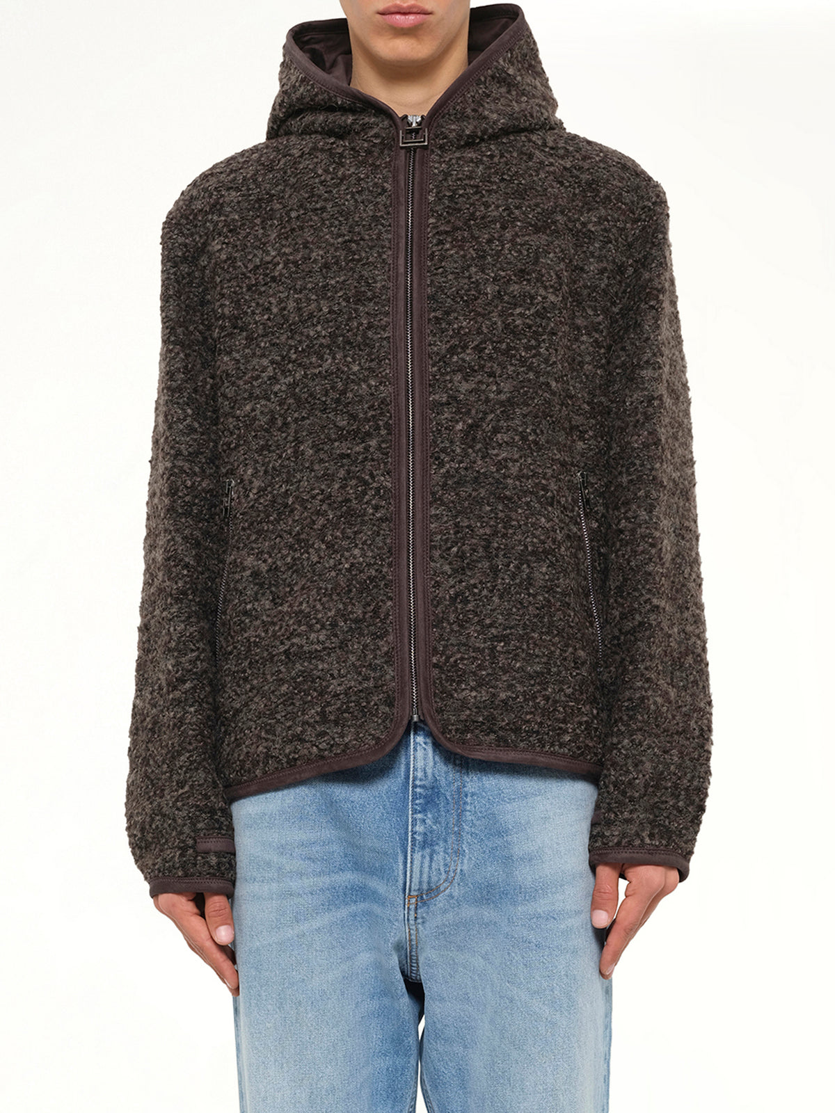 Fur Zipped Hoodie in Mud