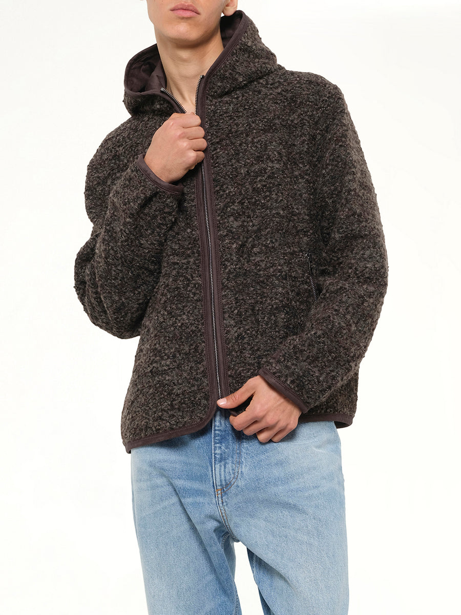 Fur Zipped Hoodie in Mud