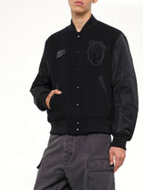Heart Embroidery Varsity Jacket in Black