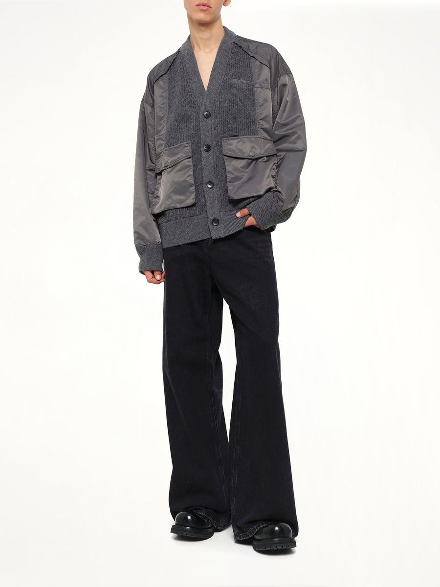 Patchwork Nylon Utility Cardigan in Dark Grey