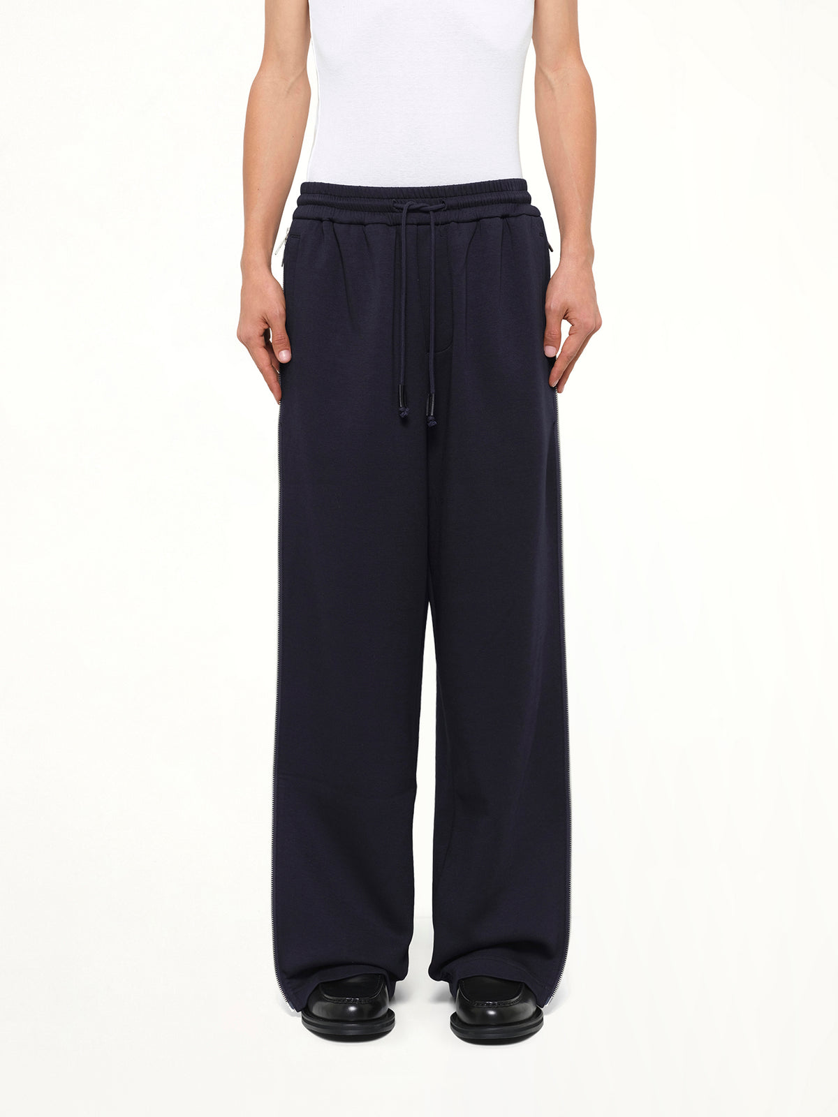 Patchwork Striped Pants in Navy Blue