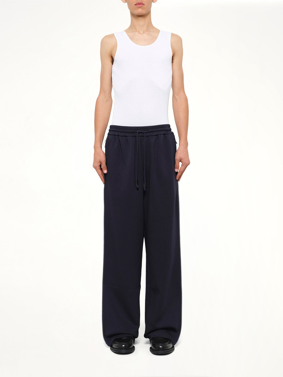 Patchwork Striped Pants in Navy Blue