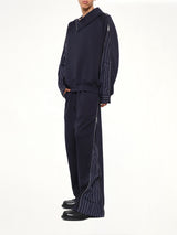 Patchwork Striped Pants in Navy Blue