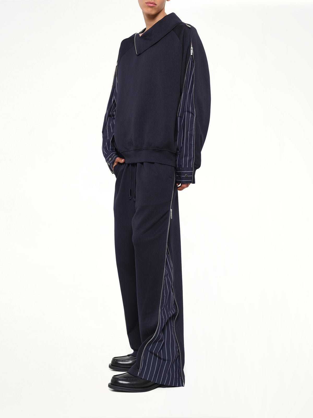 Patchwork Striped Pants in Navy Blue