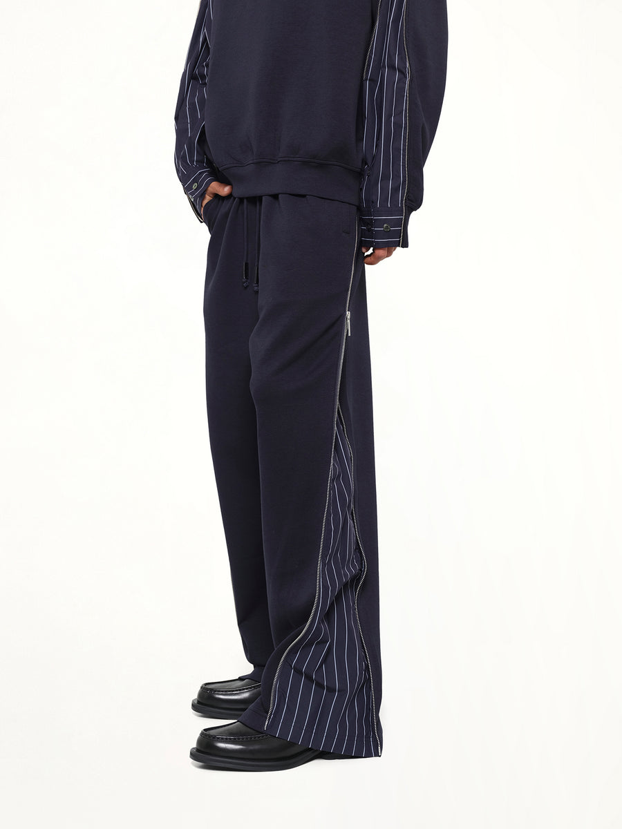 Patchwork Striped Pants in Navy Blue