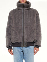 Reversible Faux Shearling Stand-Collar Jacket in Dark Grey