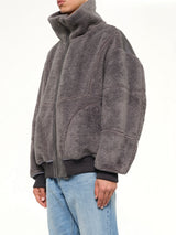 Reversible Faux Shearling Stand-Collar Jacket in Dark Grey