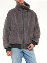 Reversible Faux Shearling Stand-Collar Jacket in Dark Grey