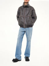 Reversible Faux Shearling Stand-Collar Jacket in Dark Grey